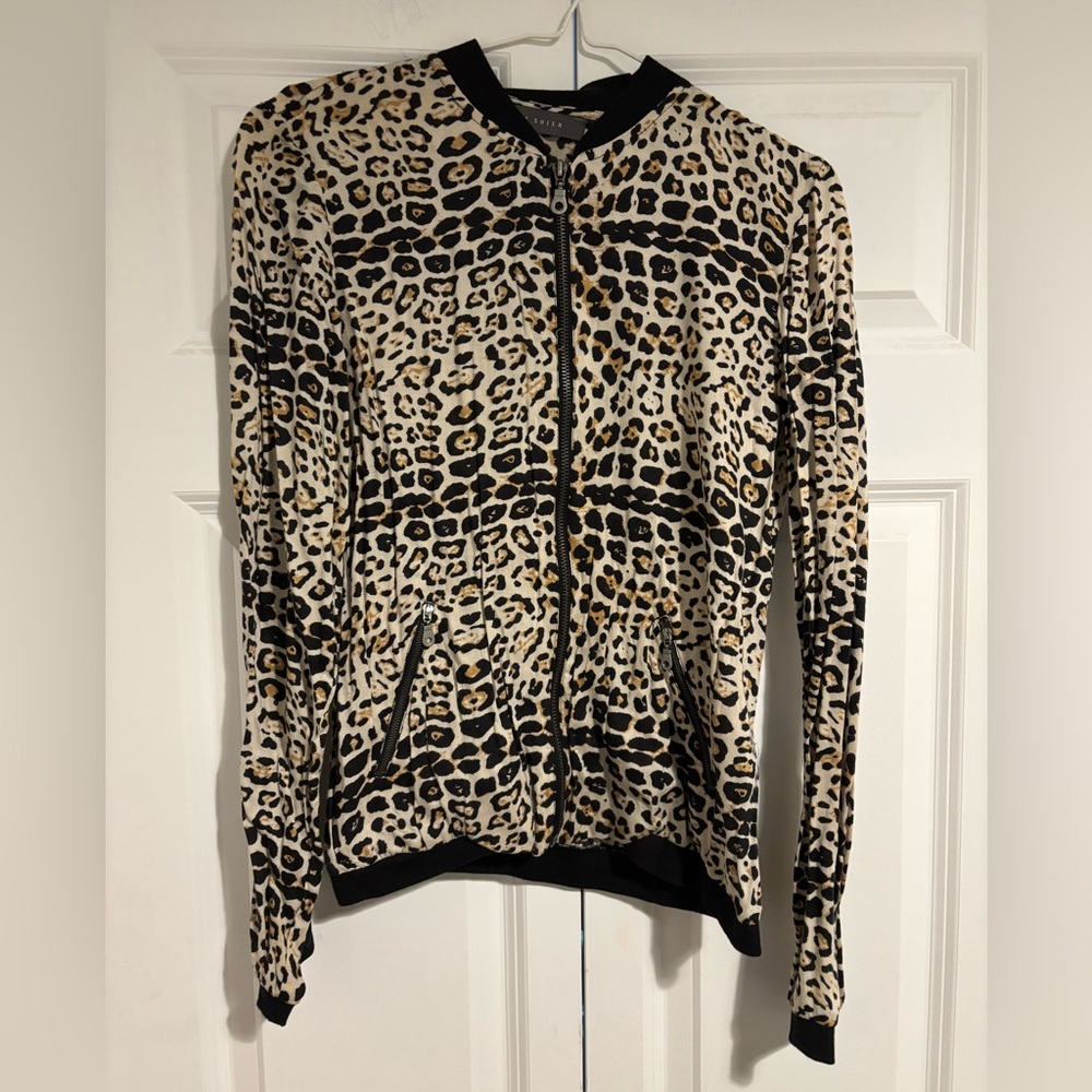 Suzy Shier Leopard Print Bomber Jacket
